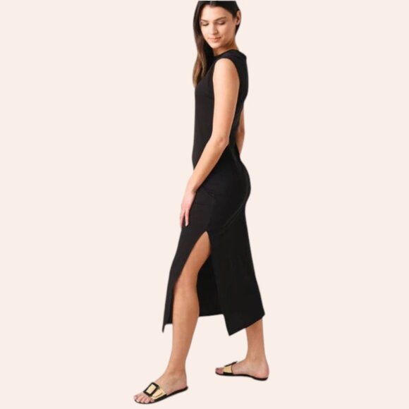Frame Le Muscle Black Dress Organic Cotton Cap Sleeve Side Slit Maxi Small EUC - Picture 2 of 14